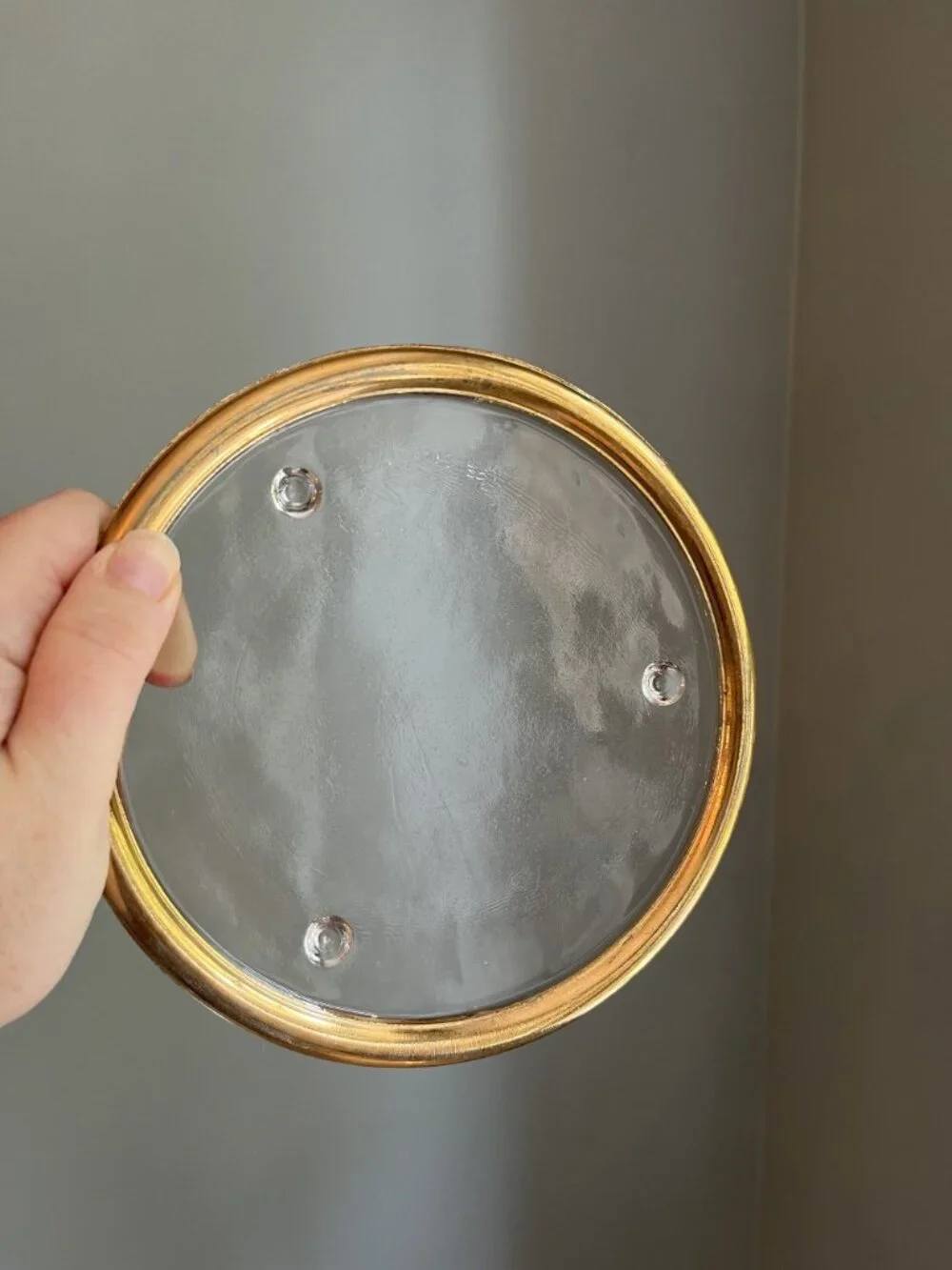 Vintage Glass Pillar Plate Riser With Gold Rim 7-Inch